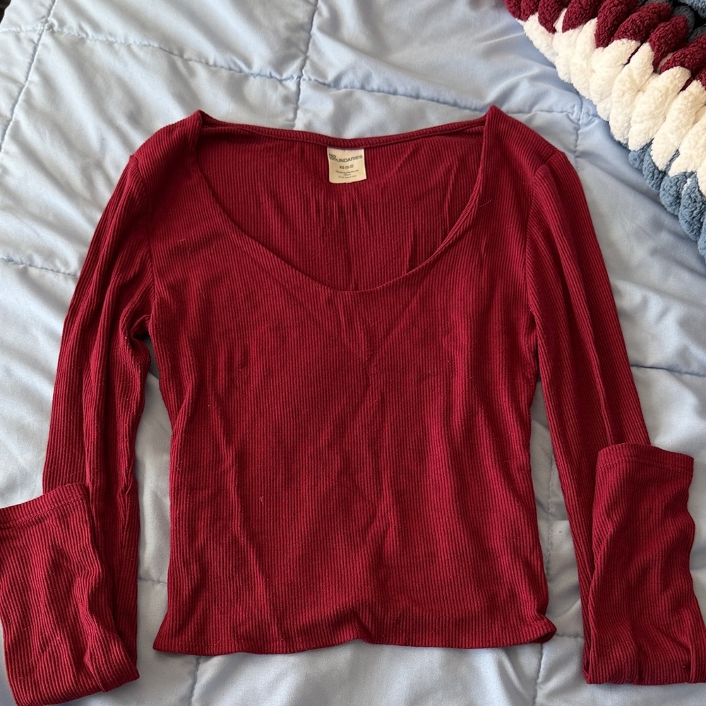 No Boundaries Deep Red Long Sleeve Ribbed Top